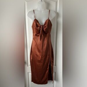 Elegant Brown Satin Dress